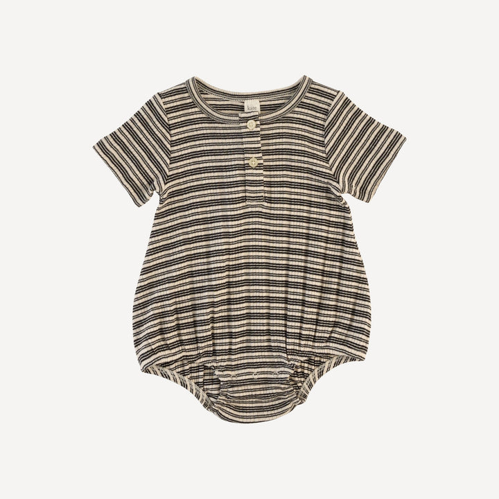 short sleeve henley bubble | black stripe | organic cotton multi rib