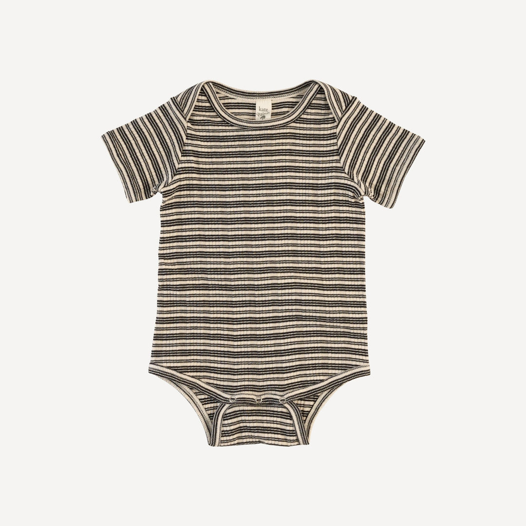 short sleeve lap neck bodysuit | black stripe | organic cotton multi rib