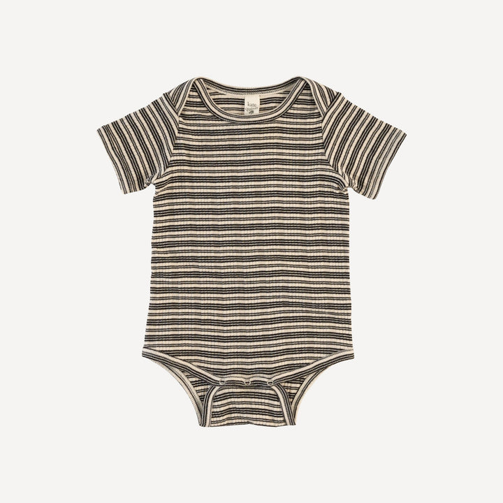 short sleeve lap neck bodysuit | black stripe | organic cotton multi rib