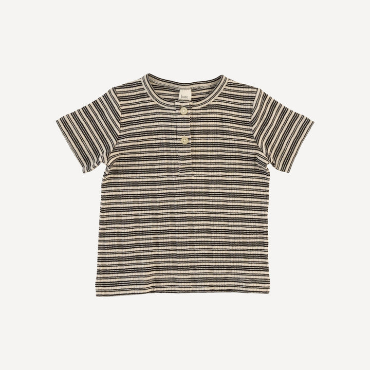 short sleeve basic henley tee | black stripe | organic cotton multi rib