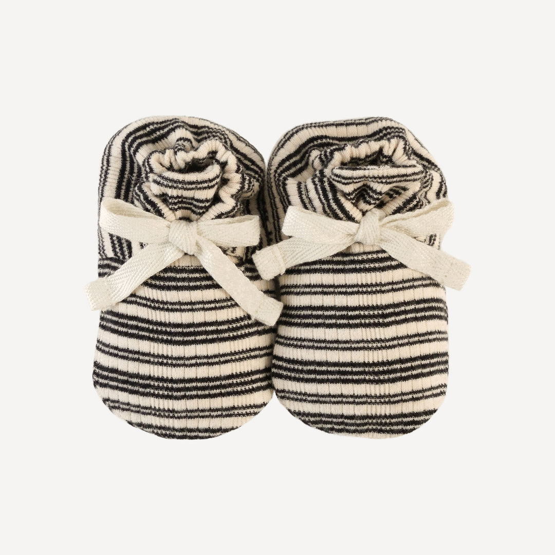 tie booties | black stripe | organic cotton multi rib