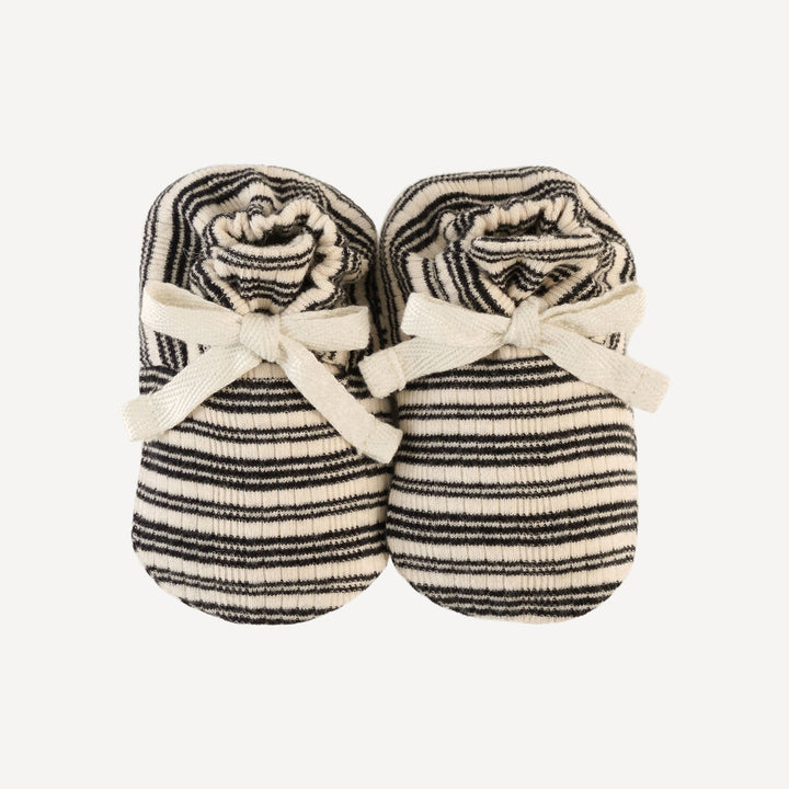 tie booties | black stripe | organic cotton multi rib
