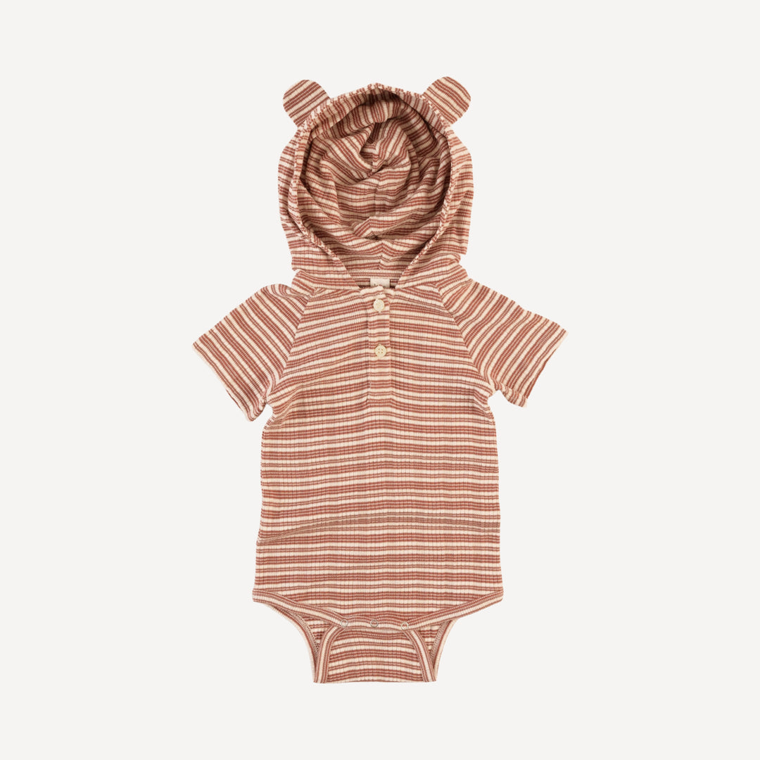 short sleeve henley bear bodysuit | rust stripe | organic cotton multi rib