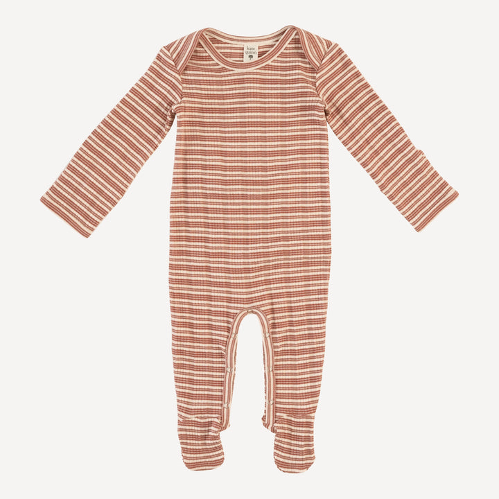 long sleeve lap neck footie | rust stripe | organic cotton multi rib