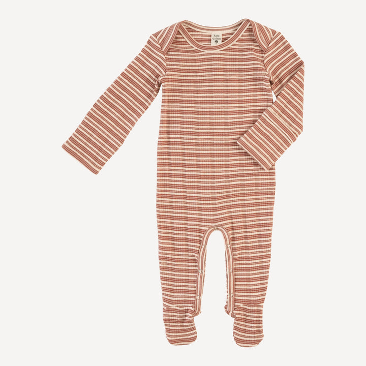 long sleeve lap neck footie | rust stripe | organic cotton multi rib