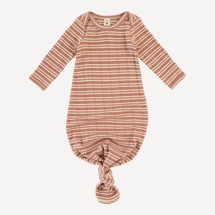 long sleeve lap neck knotted gown | rust stripe | organic cotton multi rib