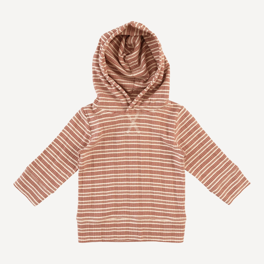 long sleeve essential skinny hoodie | rust stripe | organic cotton multi rib