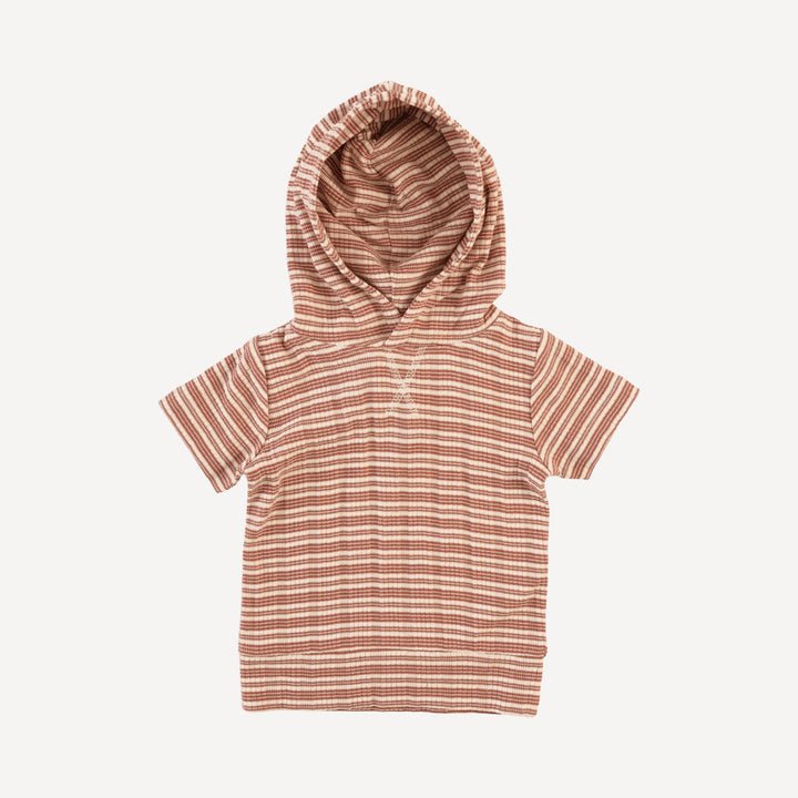 short sleeve essential skinny hoodie | rust stripe | organic cotton multi rib