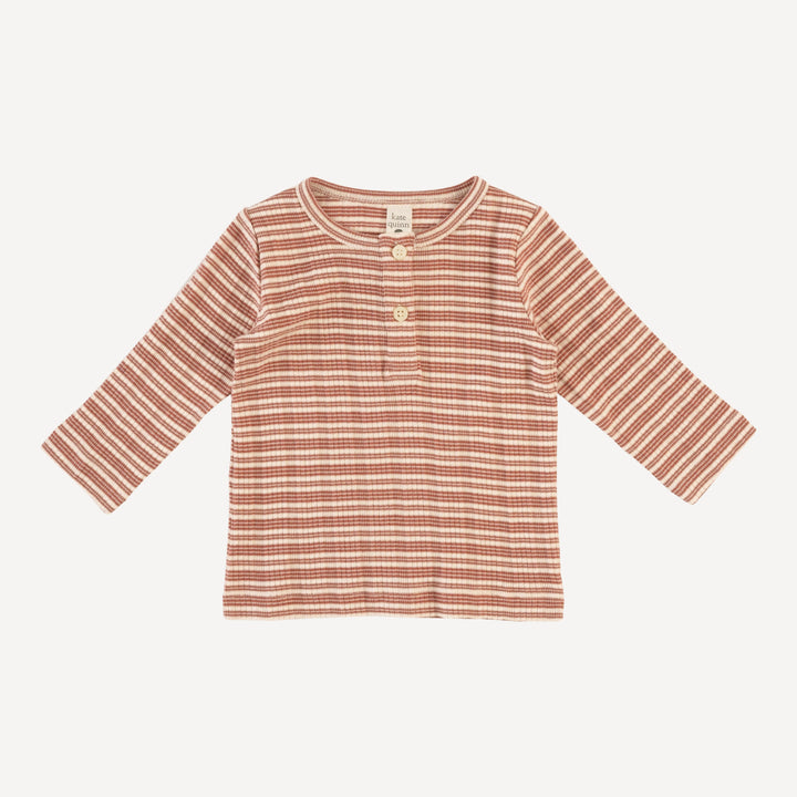 long sleeve basic henley tee | rust stripe | organic cotton multi rib