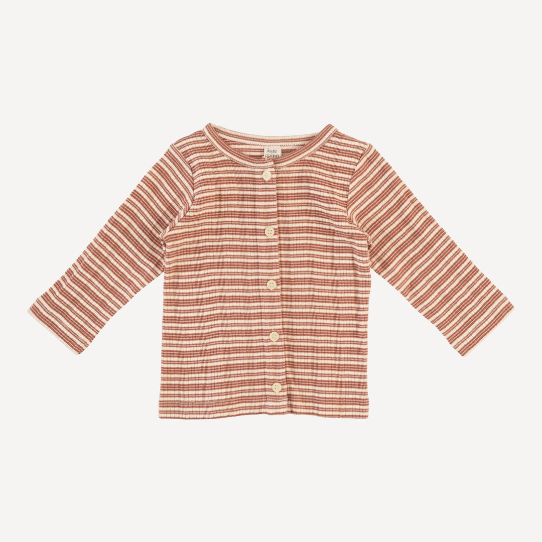 long sleeve cardigan | rust stripe | organic cotton multi rib