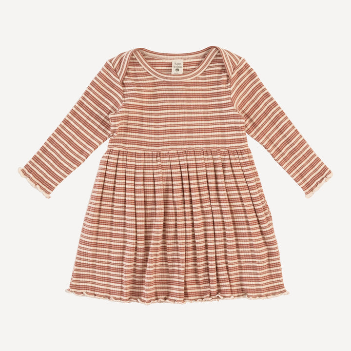 long sleeve lap neck lettuce dress | rust stripe | organic cotton multi rib
