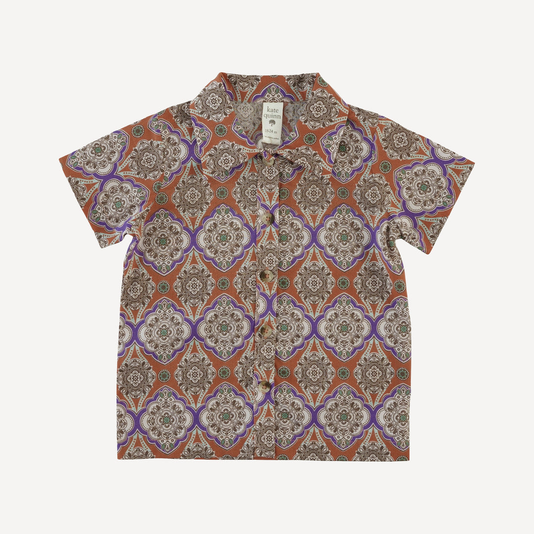short sleeve button down shirt | alice wallpaper | organic cotton woven