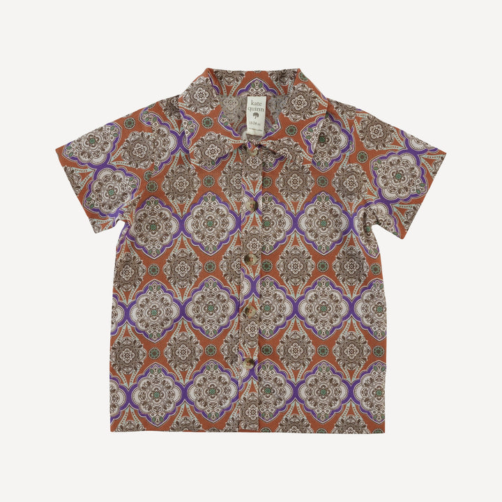 short sleeve button down shirt | alice wallpaper | organic cotton woven