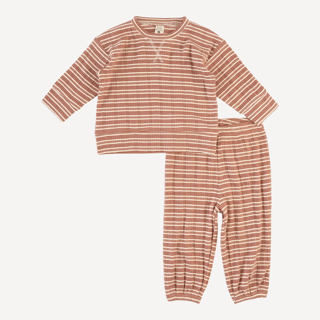 long sleeve relaxed jogger set | rust stripe | organic cotton multi rib