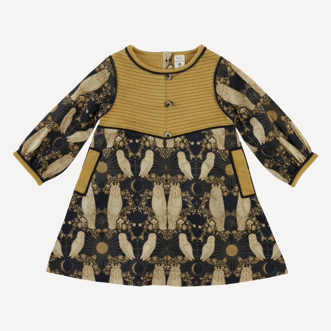 long sleeve yoke dress | mystical owl | organic cotton woven