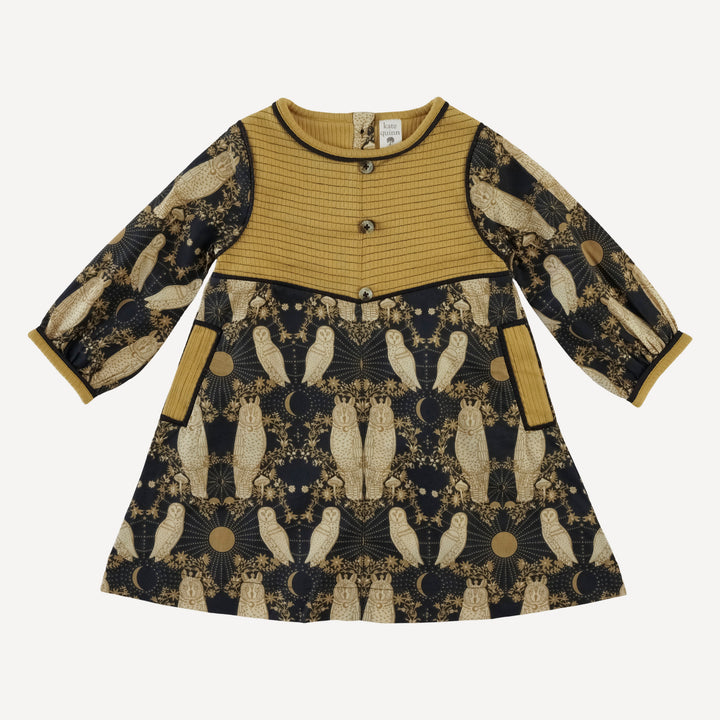 long sleeve yoke dress | mystical owl | organic cotton woven