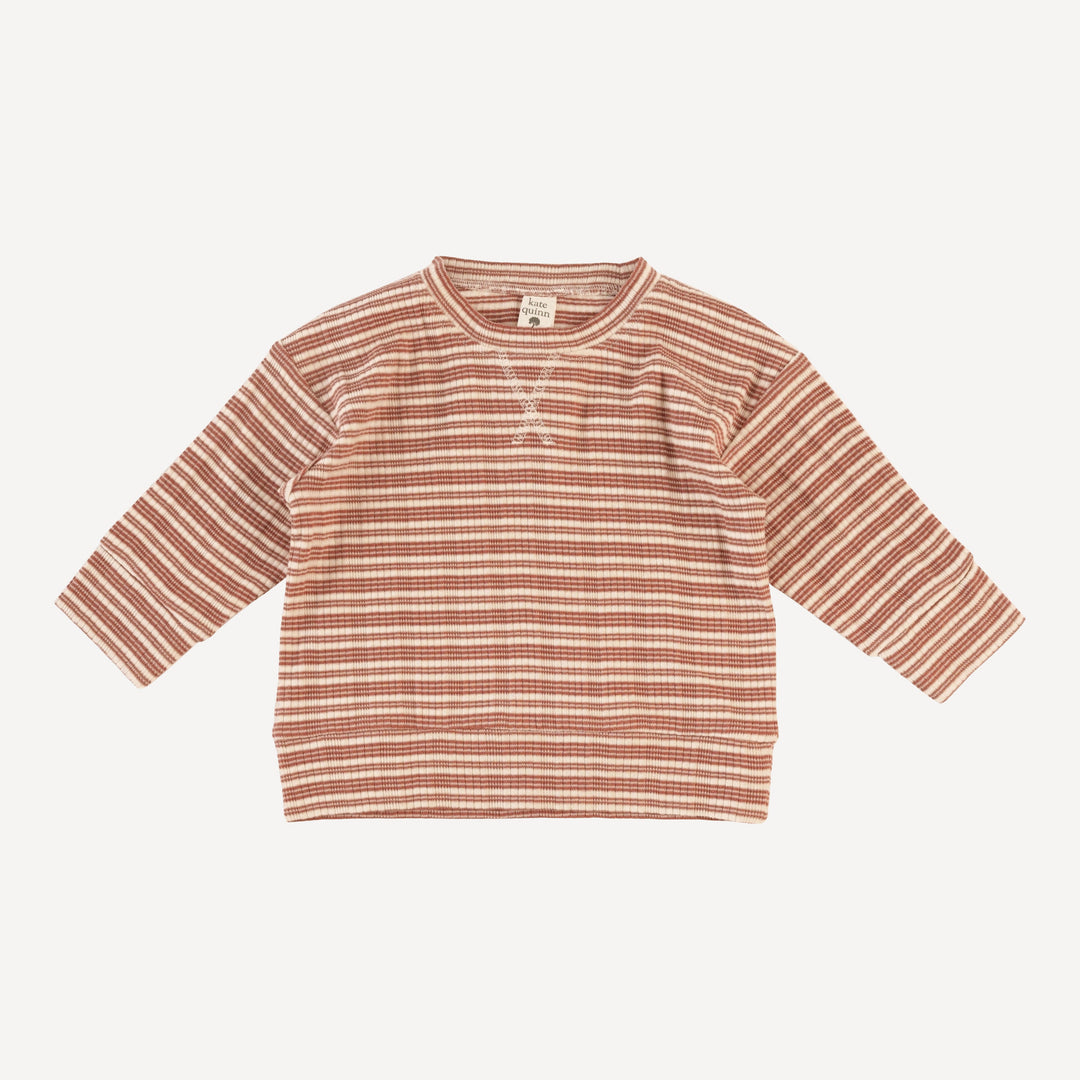 long sleeve relaxed jogger set | rust stripe | organic cotton multi rib