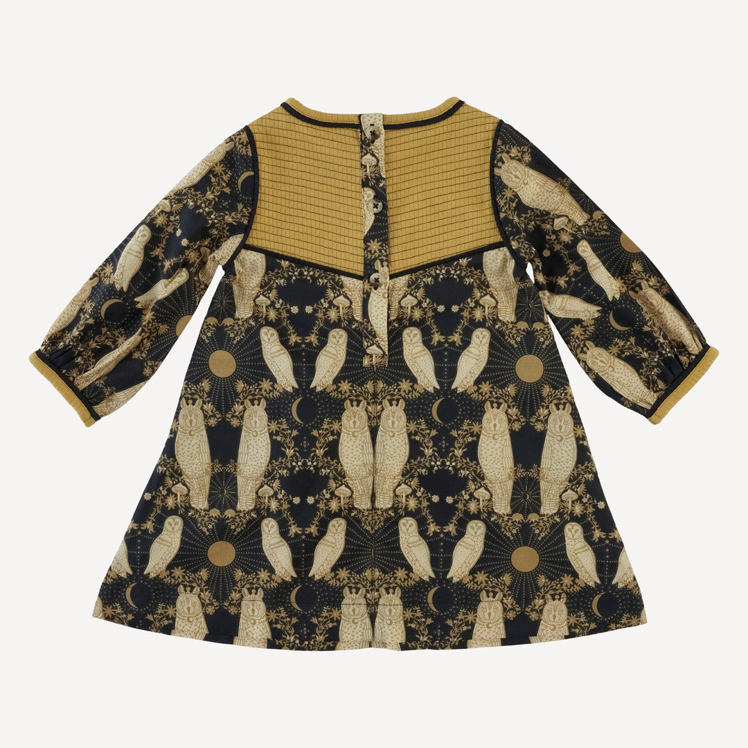 long sleeve yoke dress | mystical owl | organic cotton woven