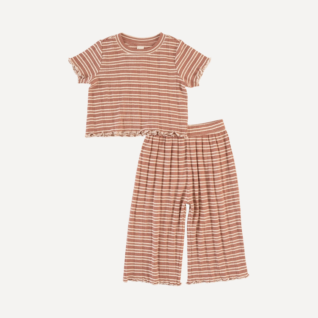short sleeve jade set | rust stripe | organic cotton multi rib