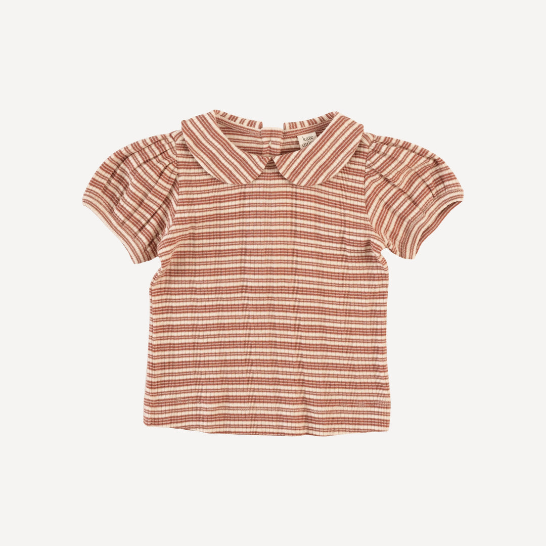 short sleeve peter pan top | rust stripe | organic cotton multi rib