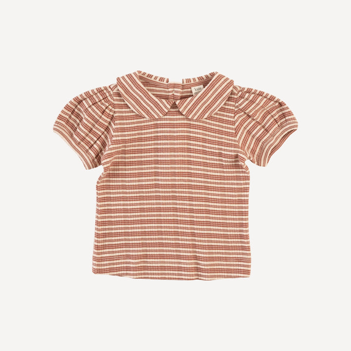 short sleeve peter pan top | rust stripe | organic cotton multi rib