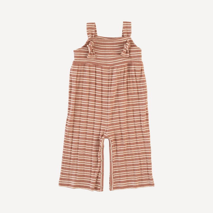 tie overall gaucho jumpsuit | rust stripe | organic cotton multi rib