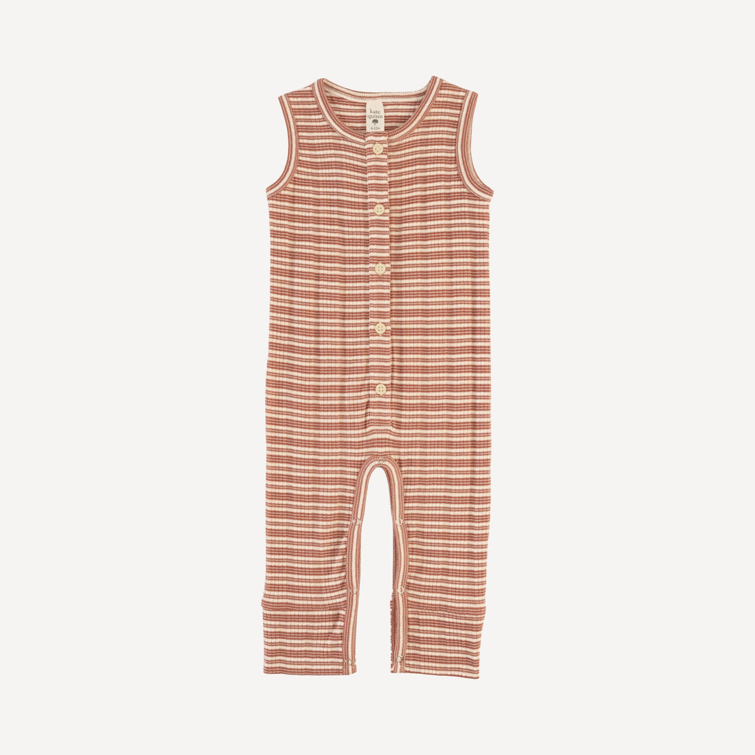 sleeveless button sport jumpsuit | rust stripe | organic cotton multi rib