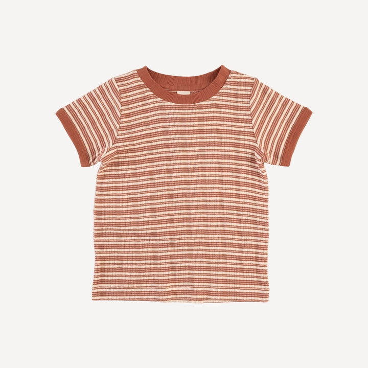 short sleeve ringer tee | rust stripe | organic cotton multi rib