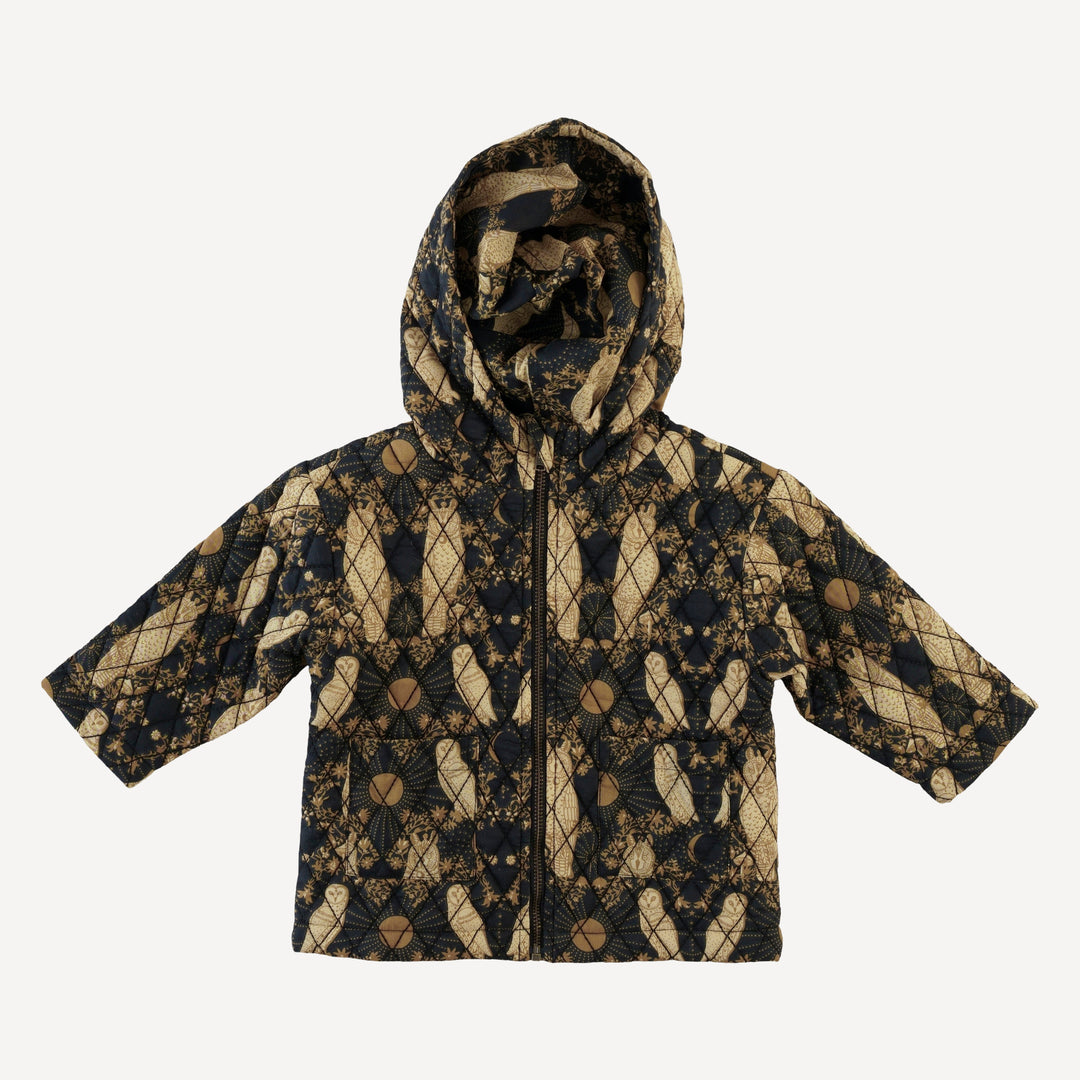 quilted hooded jacket | mystical owl | organic cotton woven
