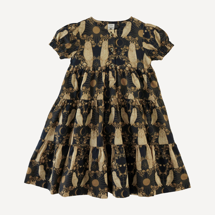 short sleeve prairie dress | mystical owl | organic cotton woven