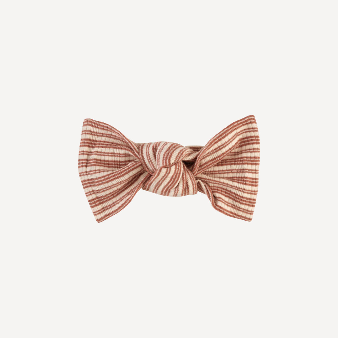 large bow elastic headband | rust stripe | organic cotton multi rib