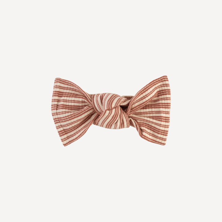 large bow elastic headband | rust stripe | organic cotton multi rib