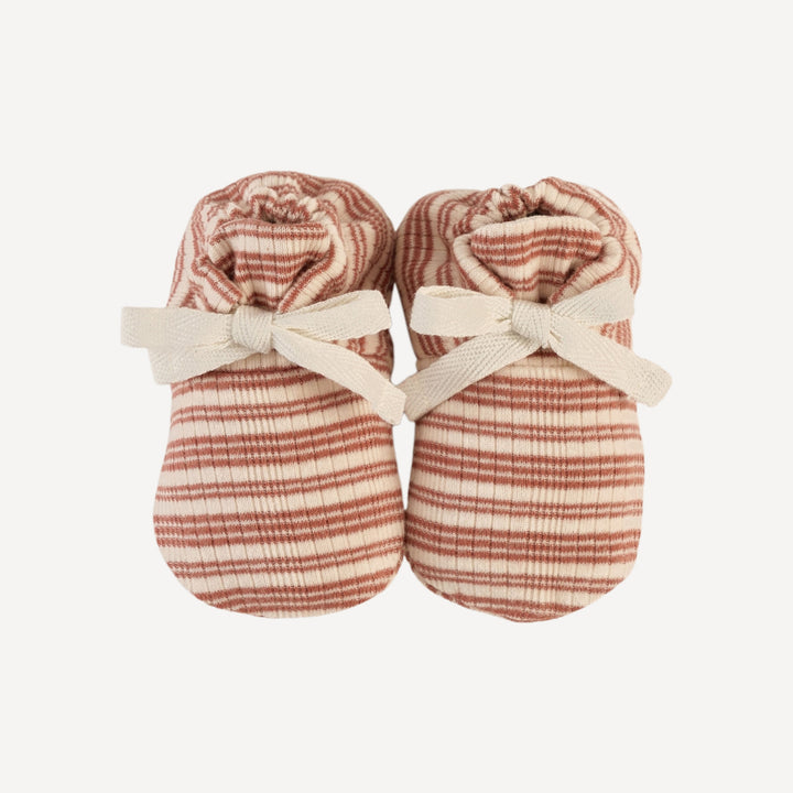 tie booties | rust stripe | organic cotton multi rib