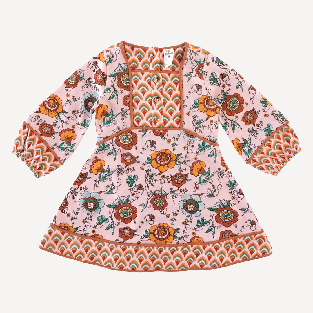 long sleeve boho dress | chinoiserie floral | organic cotton jersey