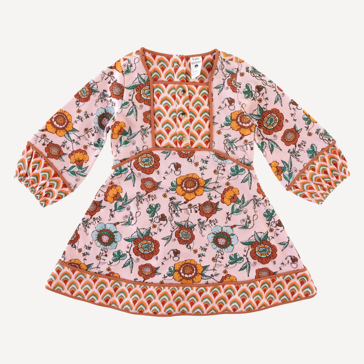 long sleeve boho dress | chinoiserie floral | organic cotton jersey