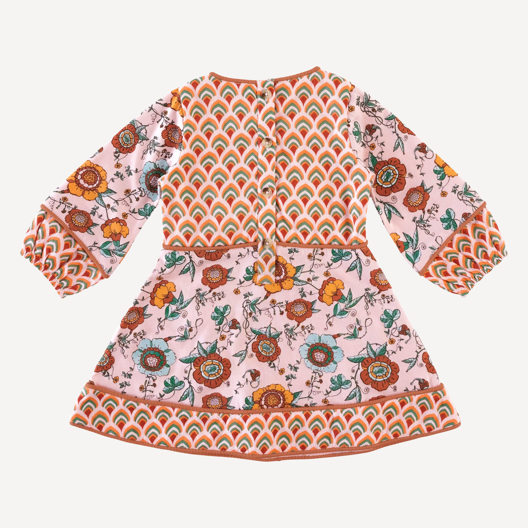long sleeve boho dress | chinoiserie floral | organic cotton jersey