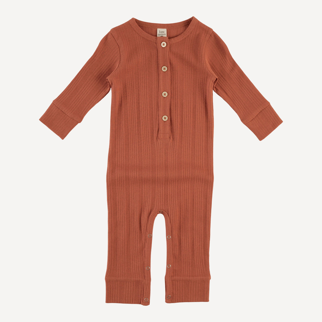 long sleeve sport union suit | rust | organic cotton multi rib