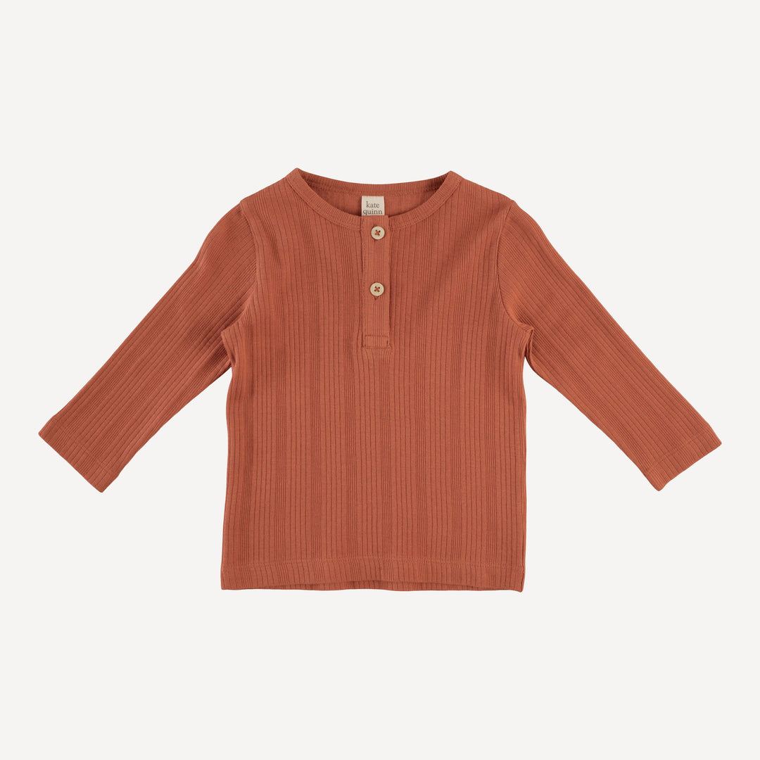 long sleeve basic henley tee | rust | organic cotton multi rib