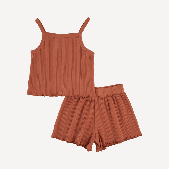 jade short set | rust | organic cotton multi rib