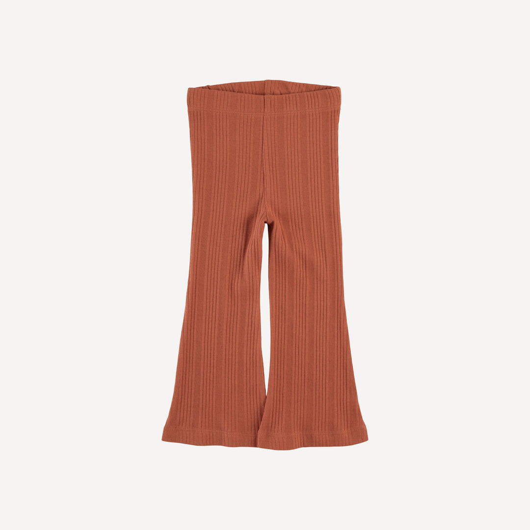 flare leg pant | rust | organic cotton multi rib