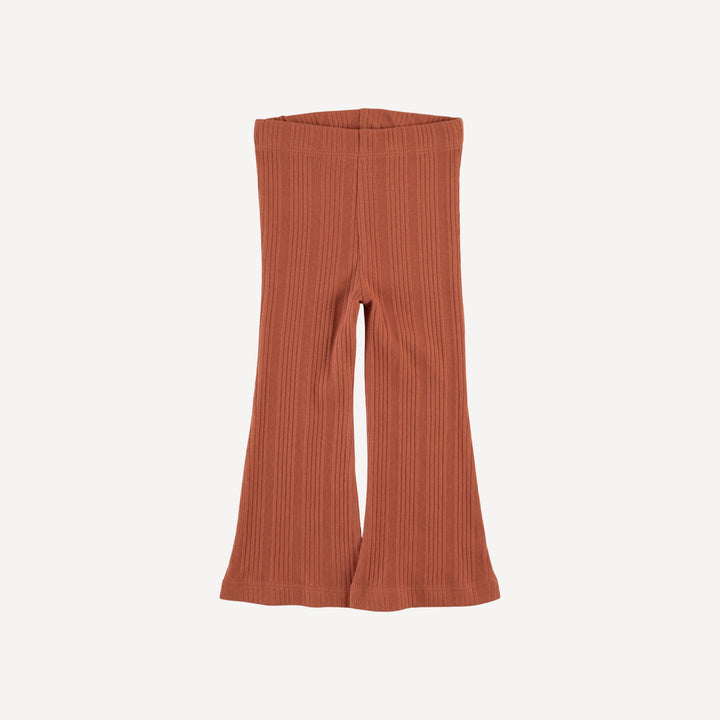 flare leg pant | rust | organic cotton multi rib