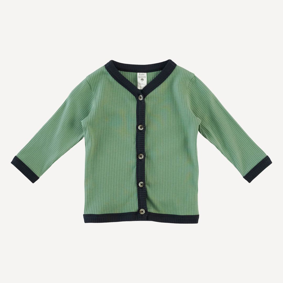 long sleeve classic v-neck cardigan | hedge | organic cotton single rib