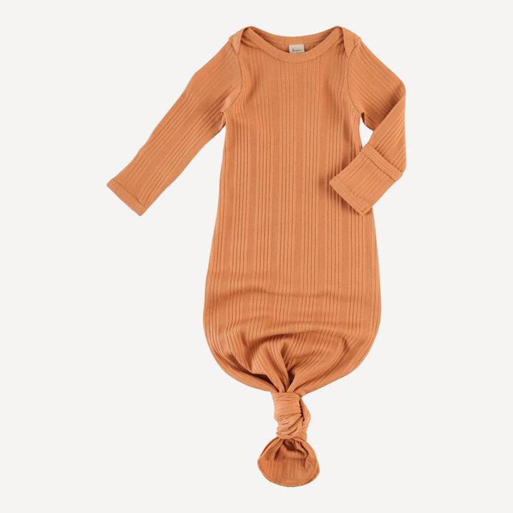 long sleeve lap neck knotted gown | butterum | organic cotton multi rib