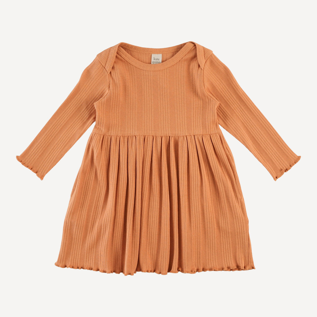 long sleeve lap neck lettuce dress | butterum | organic cotton multi rib