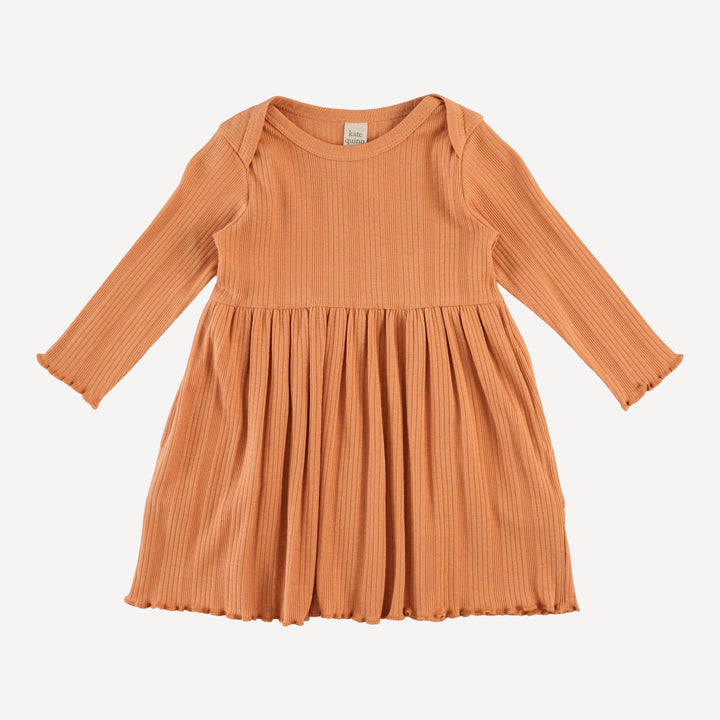 long sleeve lap neck lettuce dress | butterum | organic cotton multi rib