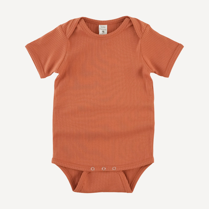 short sleeve lap neck bodysuit | rust | organic cotton single rib