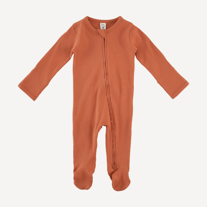 long sleeve two way zipper footie | rust | organic cotton single rib