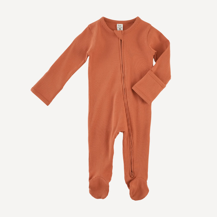 long sleeve two way zipper footie | rust | organic cotton single rib