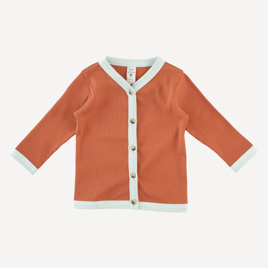 long sleeve classic v-neck cardigan | rust | organic cotton single rib