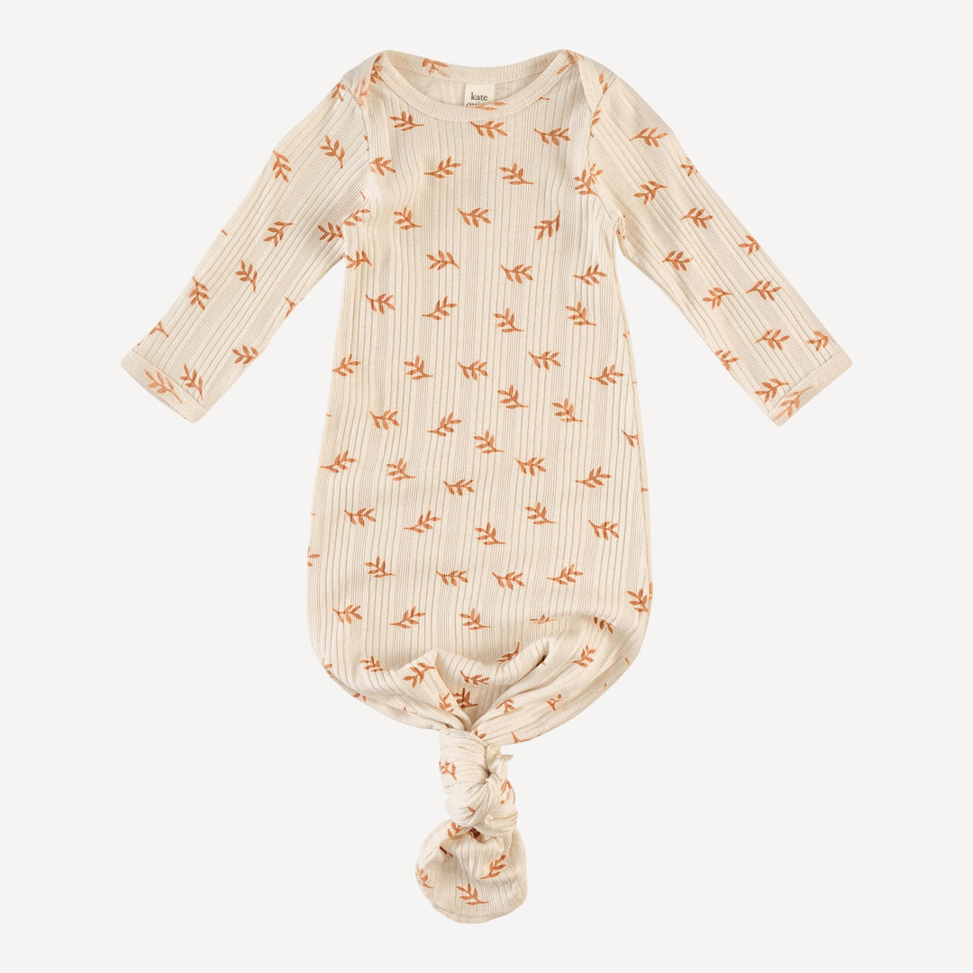 long sleeve lap neck knotted gown | butterum leaf | organic cotton multi rib